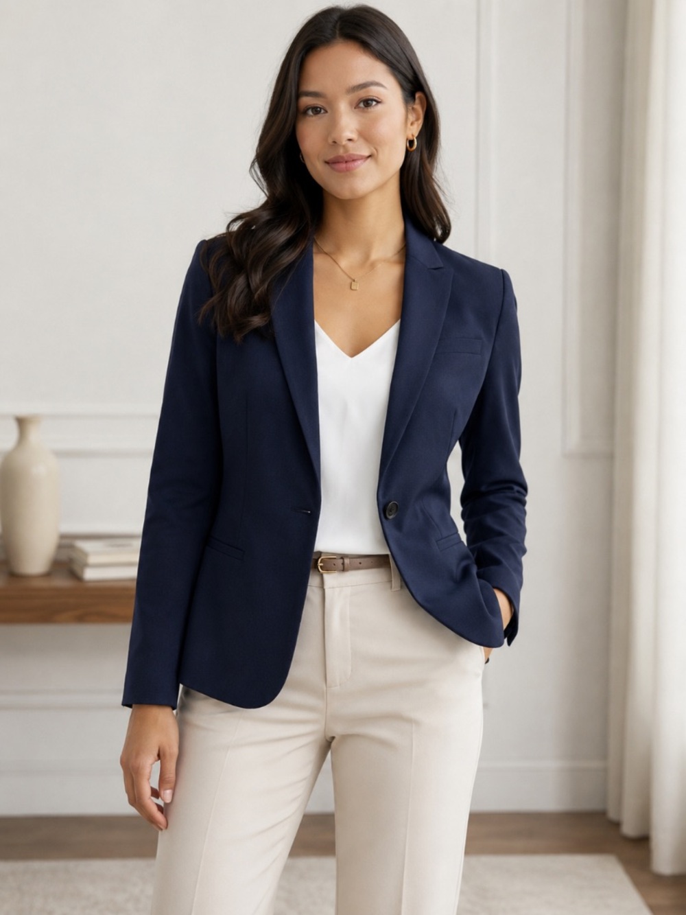 Banana Republic NEW Navy Blue Italian Wool Blend One Button Preppy Blazer Size 8